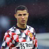 Cristiano Ronaldo of Manchester United warms up prior to the Premier League match between Aston Villa and Manchester United at Villa Park on November 06, 2022 in Birmingham, England. (Photo by James Gill/Getty Images)