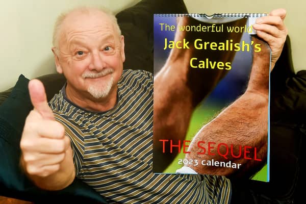 Kevin Beresford, from Redditch, with his Jack Grealish calendar Credit: Emma Trimble / SWNS