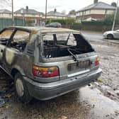 The burnt-out remains of Rebecca Clements’ Toyota Corolla