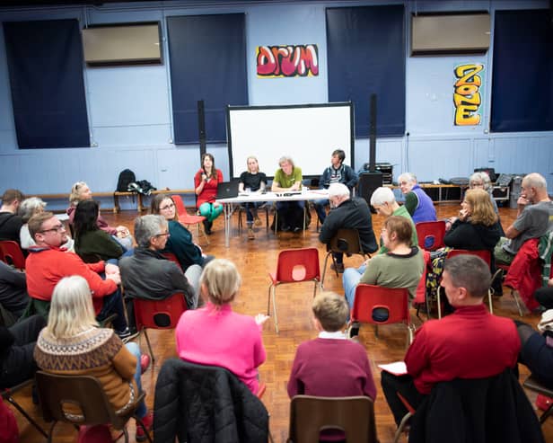 The discussion following the screening of the short film about the cost of living crisis in Glossop. Photo: Steven Speed