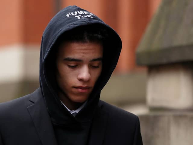 Manchester United footballer, Mason Greenwood leaves Manchester’s Minshull Street Crown Court Credit: Getty