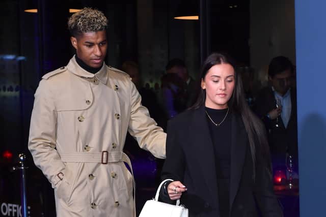  Marcus Rashford and Lucia Loi attend the "Rooney" World Premiere at Home on February 09, 2022 in Manchester, England. (Photo by Anthony Devlin/Getty Images)