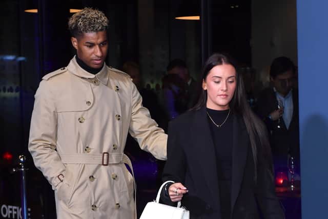 Marcus Rashford and Lucia Loi attend the "Rooney" World Premiere at Home on February 09, 2022 in Manchester, England. (Photo by Anthony Devlin/Getty Images)