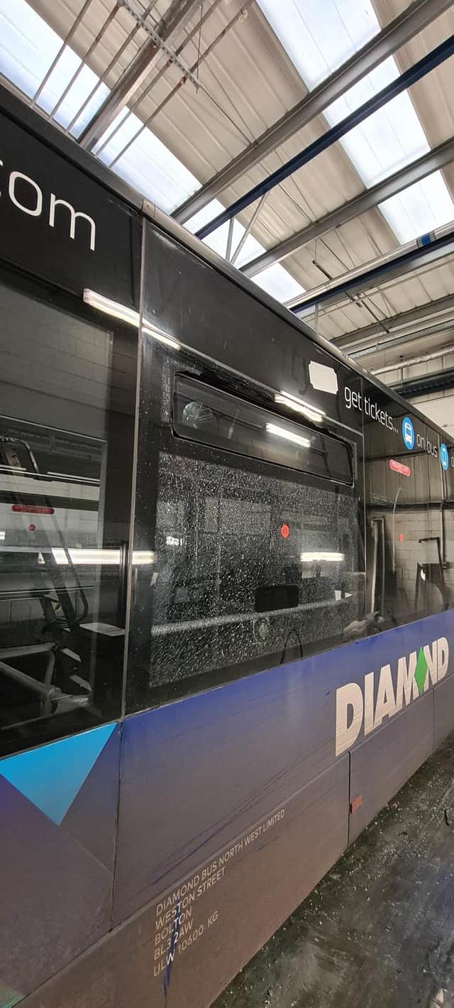 <p>Diamond Bus services vandalised in Little Hulton between November 15 and 17, 2022. Credit: Diamond Bus</p>