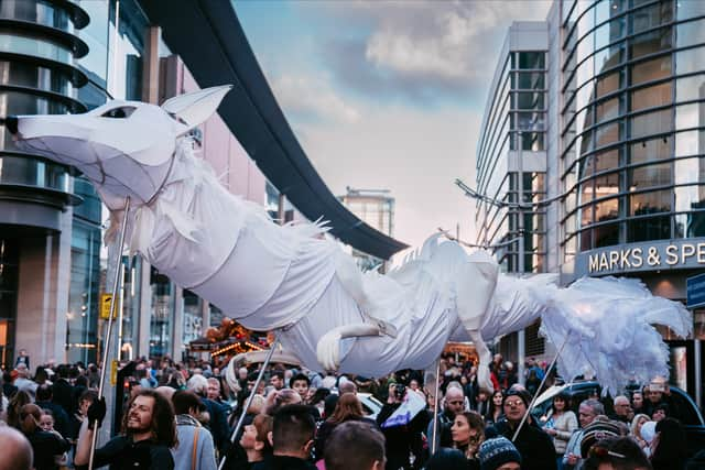 The arctic fox which will be part of the Manchester Christmas Parade. Credit: The Manc Photographer