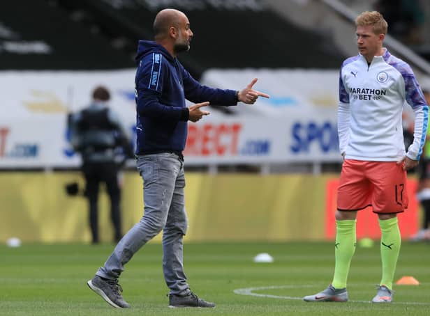 <p>Kevin De Bruyne said Pep Guardiola decision to sign a new contract at Manchester City makes his life ‘easier’. Credit: Getty.</p>