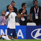 Marcus Rashford of England celebrates after scoring their team’s first goal during the FIFA World Cup Qatar 2022 Group B match between Wales and England. (Photo by Laurence Griffiths/Getty Images)