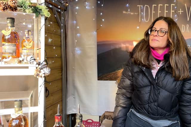 Lisa who runs a gin and toffee stall at Manchester Christmas Markets