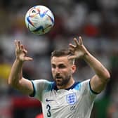 Luke Shaw puts the ball back in play from the touchline during the Qatar 2022 World Cup round of 16 football match between England and Senegal 