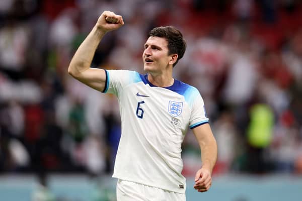 Harry Maguire of England celebrates after the team’s victory during the FIFA World Cup Qatar 2022 Round of 16 match (Photo by Catherine Ivill/Getty Images)