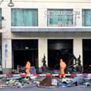 Berlin’s AquaDom aquarium containing 1,500 tropical fish bursts causing major flooding on nearby streets.