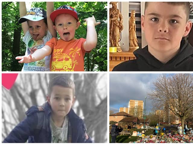 Brothers  Finlay and Samuel Butler, their cousin Thomas Stewart (top right) and Jack Johnson (bottom left) all died after falling through ice into a lake.