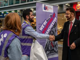 Gorton MP Afzal Khan supporting the Human Appeal drive for coat donations at Manchester Piccadilly. Credit: Human Appeal