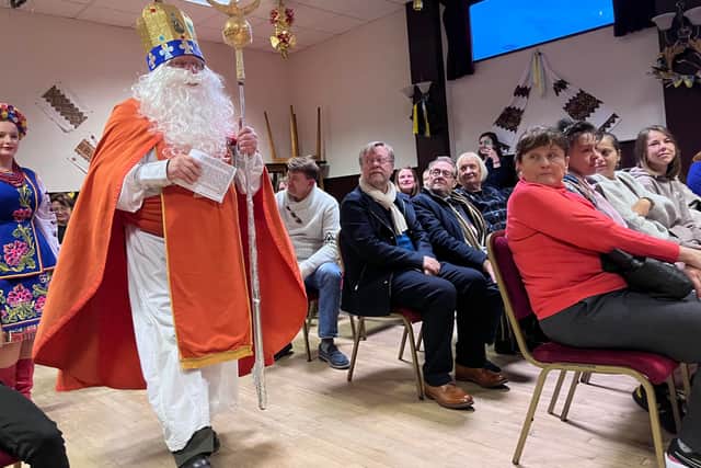 Svyatiy Mykolai arrives at Ashton Ukrainian Centre to hand out gifts to children in the community. Credit: Manchester World