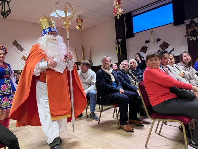 Svyatiy Mykolai arrives at Ashton Ukrainian Centre to hand out gifts to children in the community. Credit: Manchester World