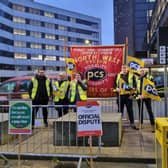 PCS union members at Manchester Airport on the picket line Credit: Mike Jones 