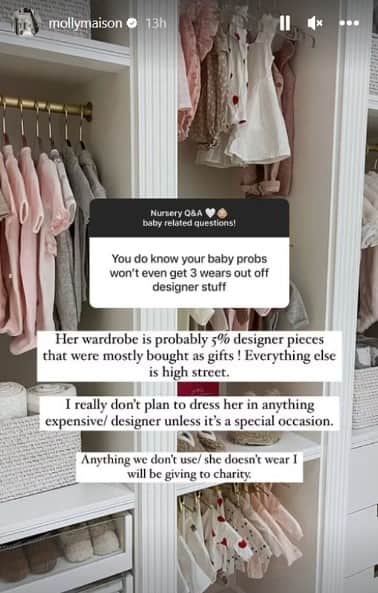 Molly-Mae clapped back at trolls on social media for criticising the designer baby clothes she has for her daughter (@mollymaison-Instagram)