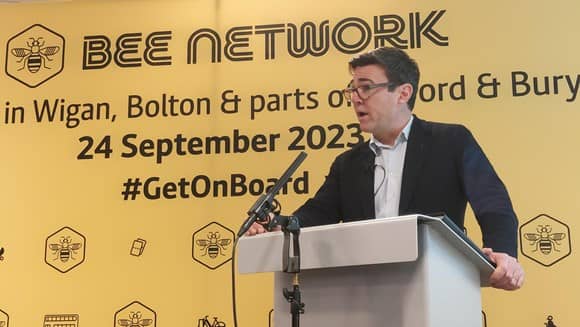 Mayor Andy Burnham announces more details of the new buses Credit GMCA