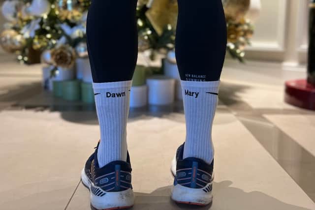 Scott wore the names of his aunt and his nan, who he was paying tribute to with his run, on his socks
