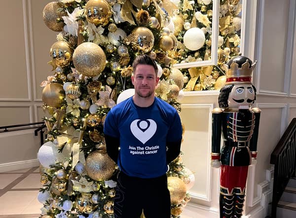 Scott Taylor at the Midland Hotel in Manchester before setting off on his epic 50k Christmas Day run