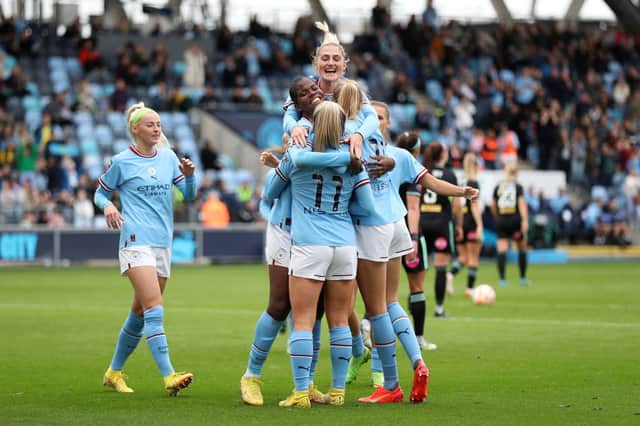 Manchester City will be hoping they can break into the top three of the WSL in 2023. (Photo by Lewis Storey/Getty Images)