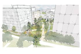 A digital render of the redevelopment proposals for the former Central Retail Park in Ancoats. Credit: Manchester City Council