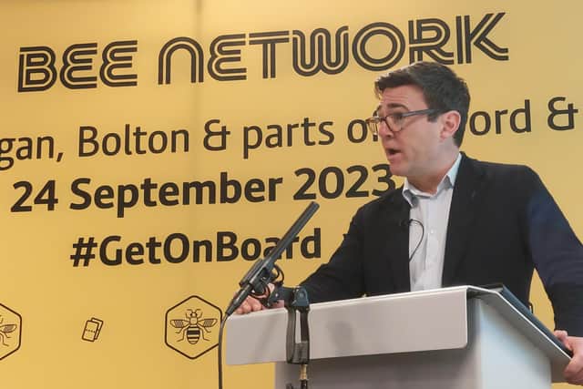Greater Manchester Mayor Andy Burnham announcing the first operators to run franchised buses. Photo: TfGM