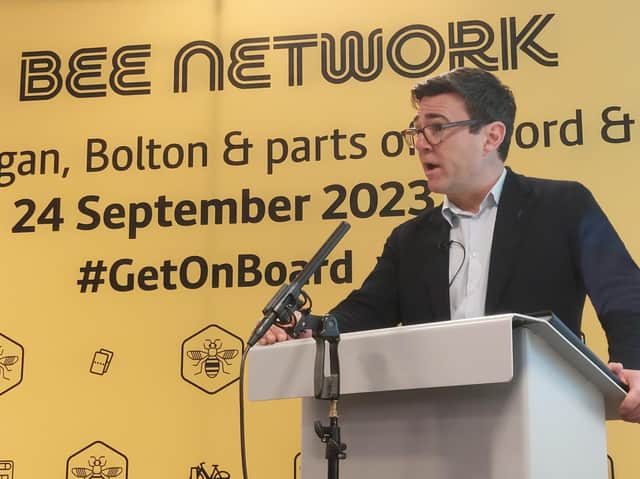 Greater Manchester Mayor Andy Burnham announcing the first operators to run franchised buses. Photo: TfGM