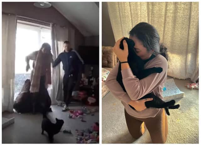 The moment Amanda Appleyard was reunited with her pet cat was caught on the family’s security cameras