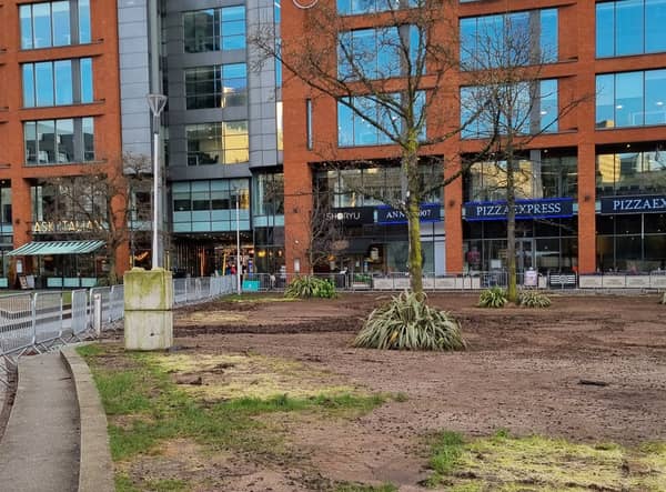 Piccadilly Gardens is currently extremely muddy after events including the Christmas Markets. Photo: William Connolly