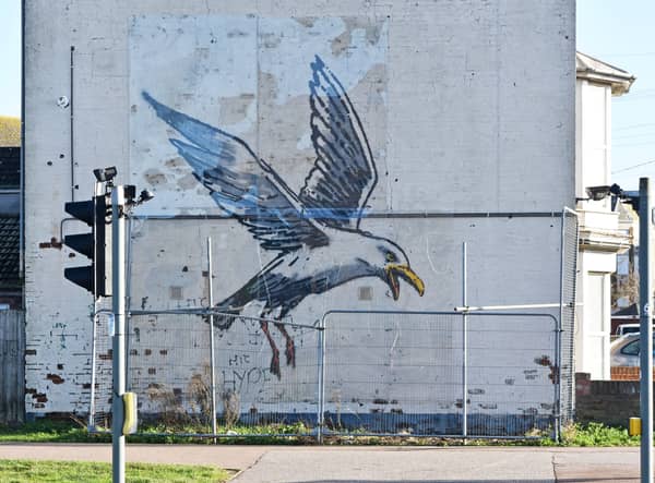 The Banksy mural in in Lowestoft, Suffolk, after the skip was removed