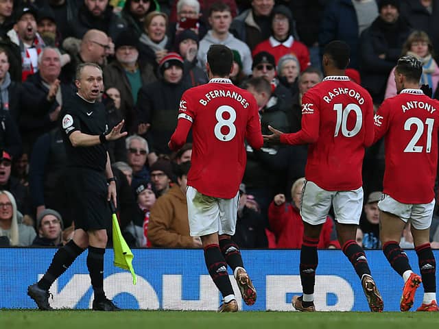 Pep Guardiola implied the officials were influenced by the Old Trafford crowd. Credit: Getty.