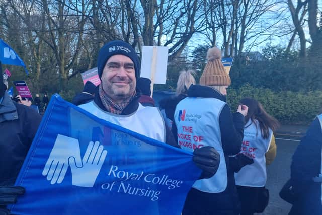 Mark Oakley on the picket line outside Wigan Infirmary