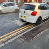 A driver parked on double yellow lines outside Cadishead Primay School. Credit LDRS