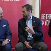 King Charles III (left) talks to Gareth Southgate, England football manager and Prince’s Trust ambassador during a visit to the Norbrook Community Centre in Wythenshawe, Credit: PA