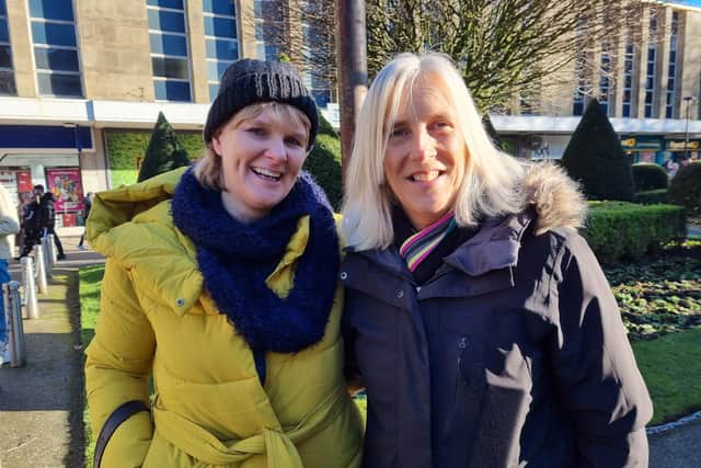Louise Barrett and Allison Czerwinka outside Bolton Town Hall