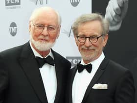 Honoree John Williams and director Steven Spielberg arrive at the American Film Institute’s 44th Life Achievement Award Gala Tribute to John Williams at Dolby Theatre on June 9, 2016 (Credit: Getty Images)