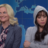 Fans of Parks and Recreation were treated to an impromptu reunion as Amy Poehler joined former castmate Aubrey Plaza during this weekend’s Saturday Night Live (Credit: NBCUniversal)