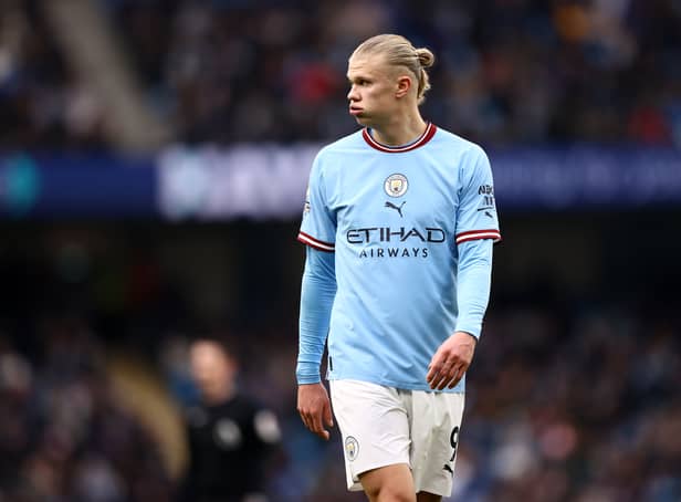<p>Gary Neville has given his view on Erling Haaland at Manchester City. Credit: Getty.</p>