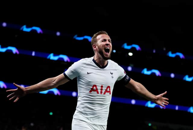 Harry Kane celebrates scoring in Champions League fixture in 2019