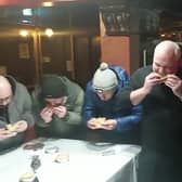Hometown hero Barry Rigby gobbled up a hat-trick of victories in the World Pie Eating Championships Credit: via SWNS