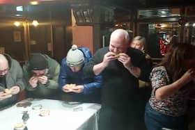 Hometown hero Barry Rigby gobbled up a hat-trick of victories in the World Pie Eating Championships Credit: via SWNS