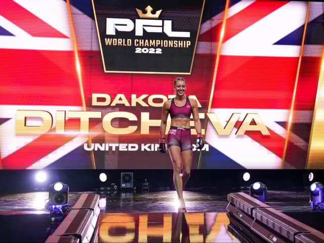 Dakota Ditcheva walking out for her undercard appearance at the PFL World Championships. Photo: Cooper Neill/Getty Images