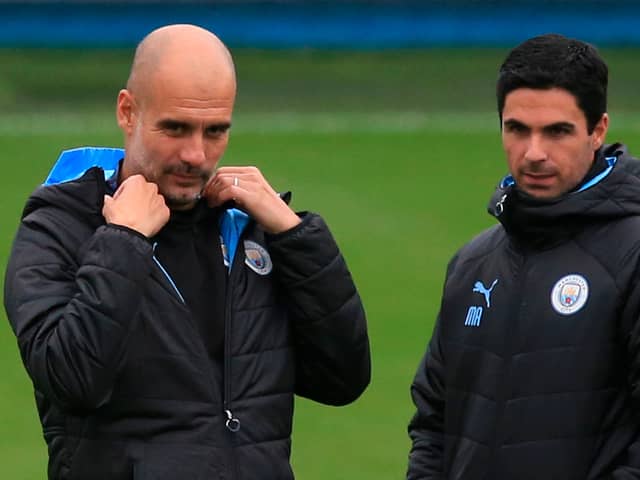 Pep Guardiola was asked about Mikel Arteta ahead of Manchester City vs Arsenal. Credit: Getty.
