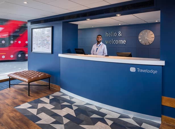 <p>Pictured is a new ‘budget-luxe’ Travelodge reception area.</p>
