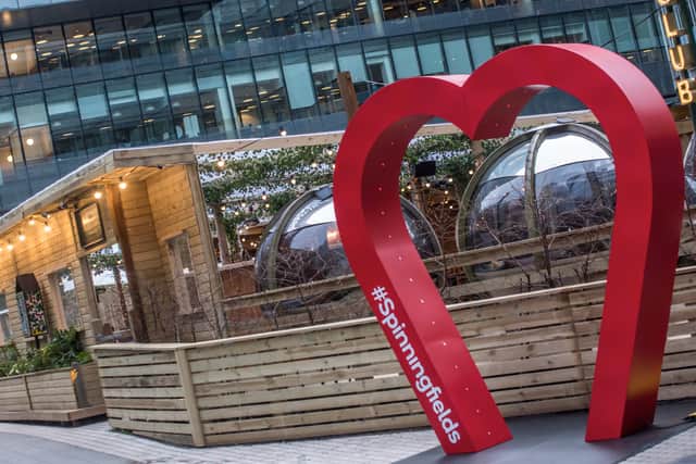 The heart arch at Spinningfields which is part of the Valentine’s experience. Photo: Spinningfields
