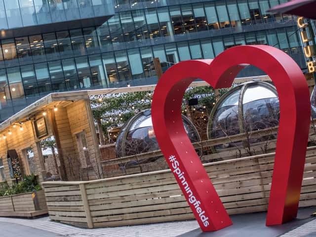 The heart arch at Spinningfields which is part of the Valentine’s experience. Photo: Spinningfields