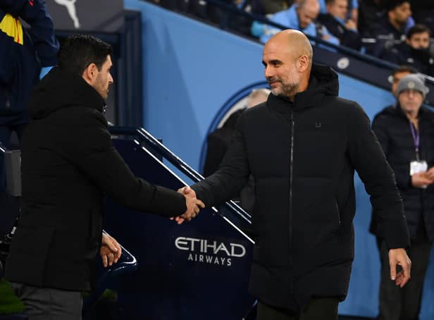 <p>Mikel Arteta and Pep Guardiola are already thinking about Arsenal vs Manchester City next month. Credit: Getty. </p>