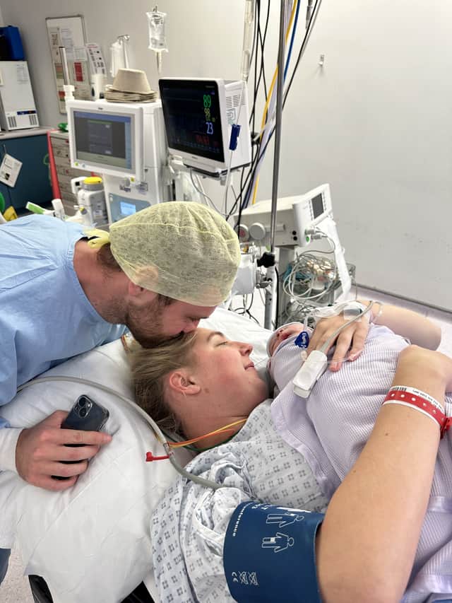 Abi Naylor and Ross Naylor in hospital after the birth Credit: Ross Naylor / SWNS