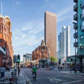 Designs for a new chimney-inspired 55-storey block of student flats on Great Marlborough Street Credit: GMS Parking